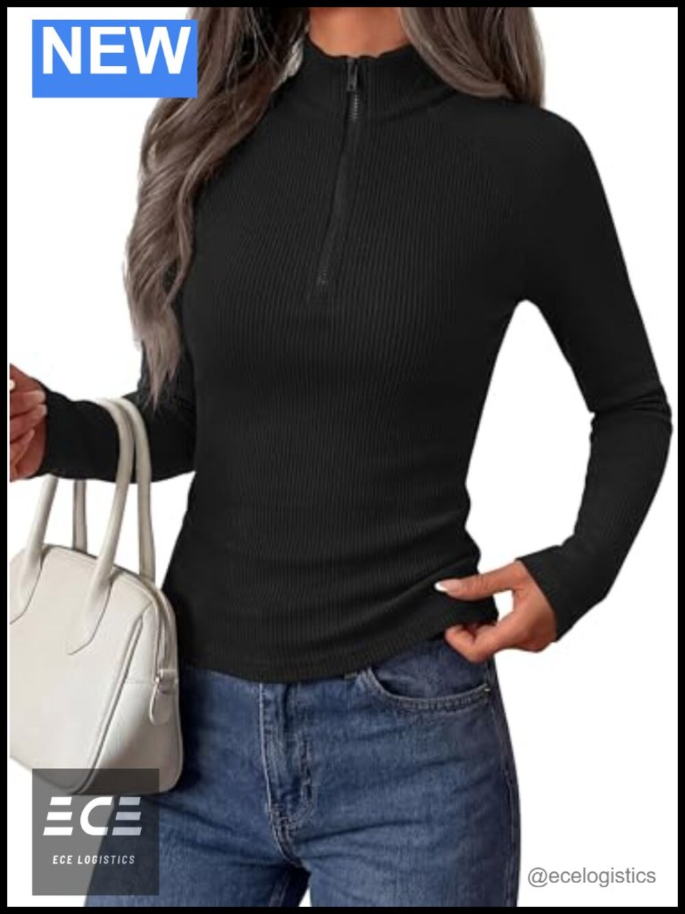 Long Sleeve Quarter Zip Ribbed Pullover Top